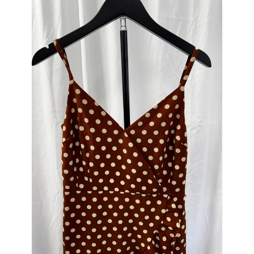 Sanctuary Brown White Polka Dot Faux Wrap High Low Slip Dress Sz 0 - Picture 4 of 14